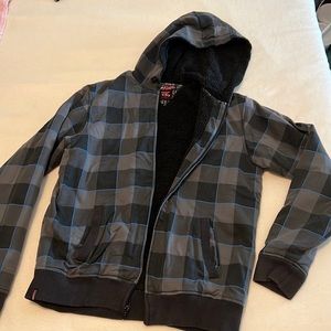 Tony Hawk Faux Shearling Lined Grey Jacket Full Zip Hoodie